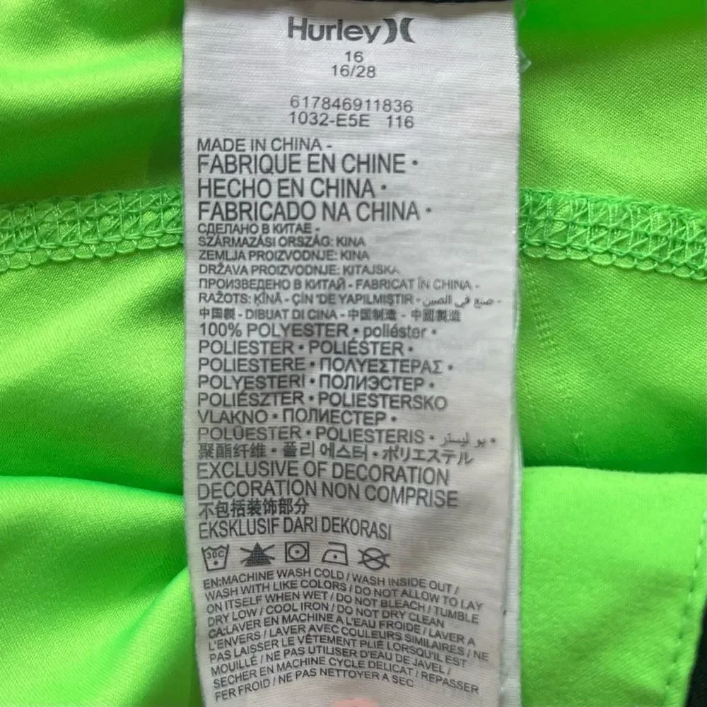 Hurley Boy’s Lime Green Drawstring Surf Board Shorts Size 16/28